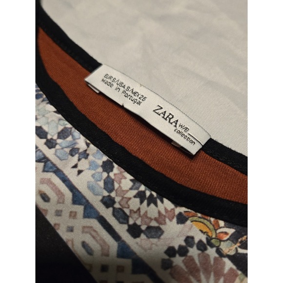 Zara‎ W/B Collection Womens Small Scarf Print Silky Feel Shirt Cap Sleeve Rust - Picture 4 of 7
